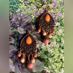 2 for $10. Gorgeous Peach and Bronze Copper Dangle Earrings